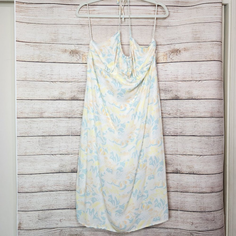 NWT BP Nordstrom Floral Halter Dress  Teal Ivory Zel Floral Size XL